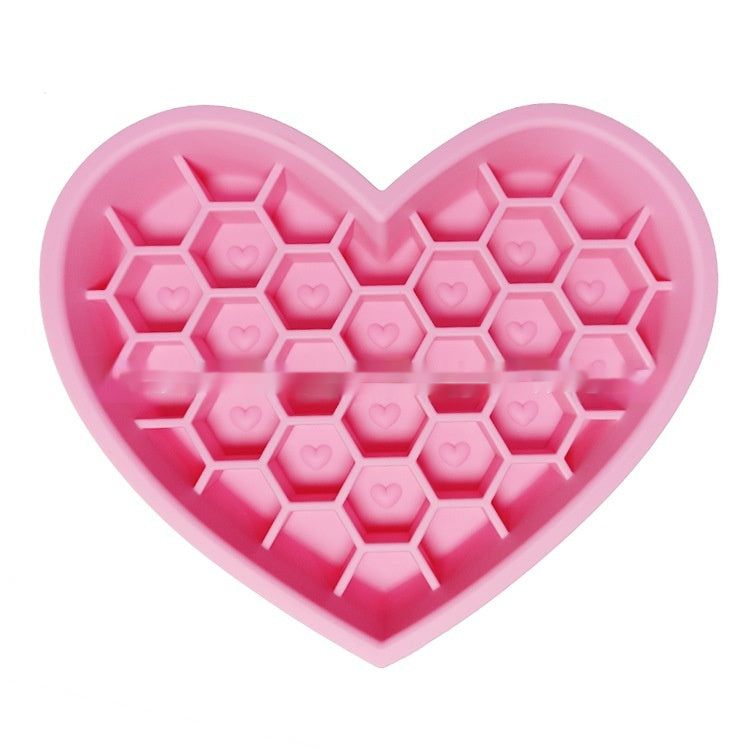 Dog Bowl Silicone Honeycomb Heart Shape Slow Feeder Lick Dish - Detail Angle 3 | Majestic Pet Kingdom