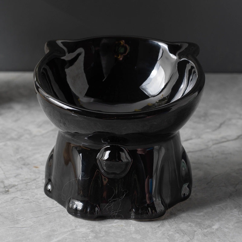 Ceramic Cute Black Drinking High Foot Cat Bowl Pet Supplies