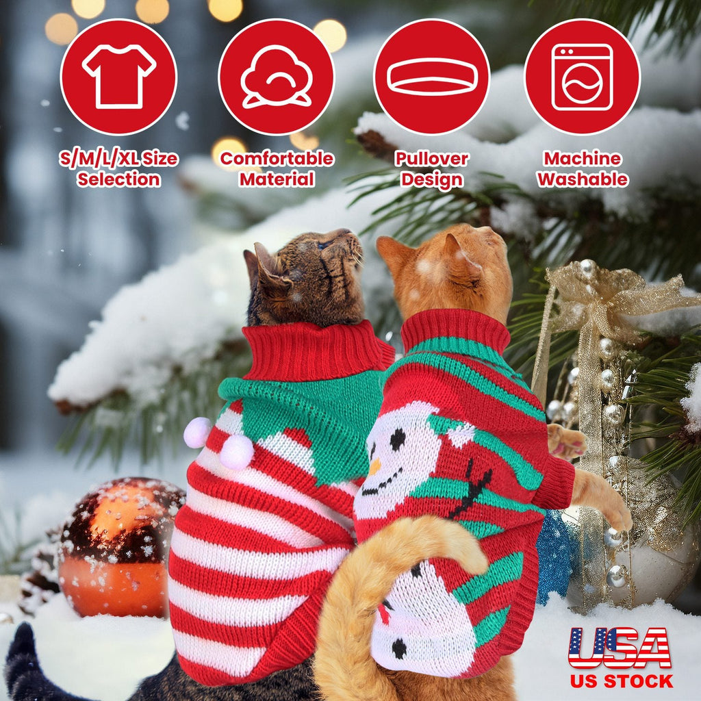 Pet Christmas Turtleneck Sweater Dog Cat Christmas Clothes Snowman Stripes Costume Winter Holiday Sweater for Small Medium Kitten Puppy Cats Dogs - Majestic Pet Kingdom