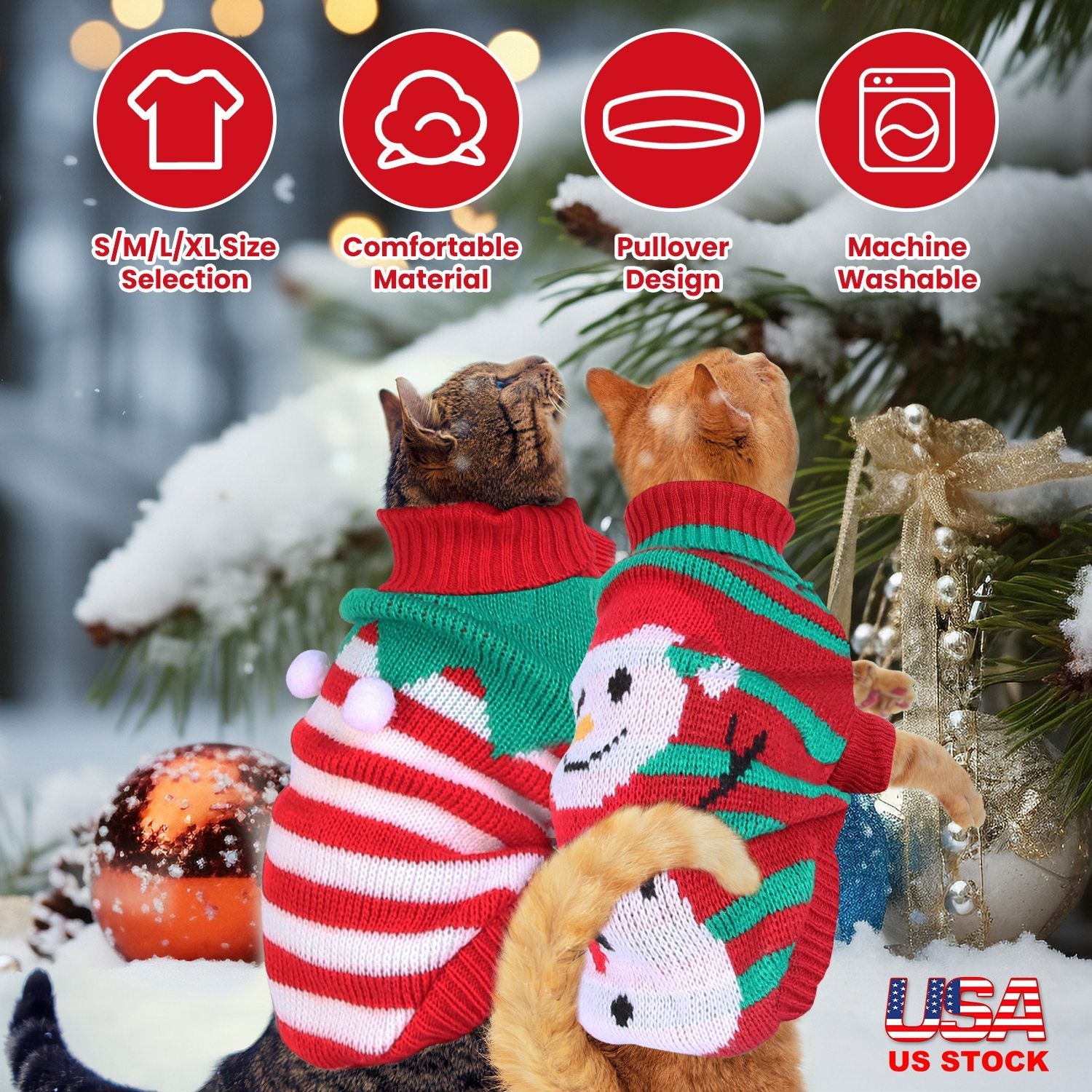 Pet Christmas Turtleneck Sweater Dog Cat Christmas Clothes Snowman Stripes Costume Winter Holiday Sweater for Small Medium Kitten Puppy Cats Dogs - Majestic Pet Kingdom