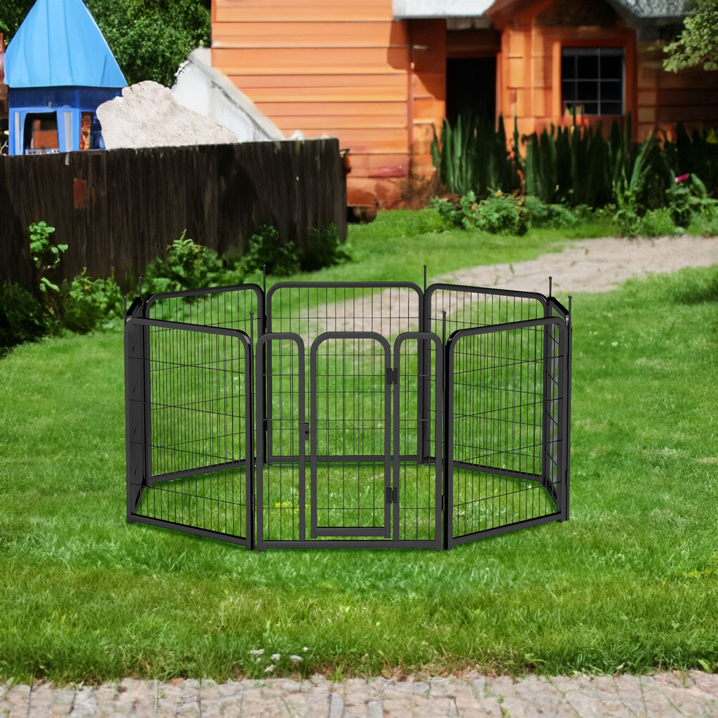 Outdoor dog fence, 8-piece board dog fence. 31 inch portable pet sports fence. Black, 26.3 inches wide x 31.5 inches high. - Majestic Pet Kingdom