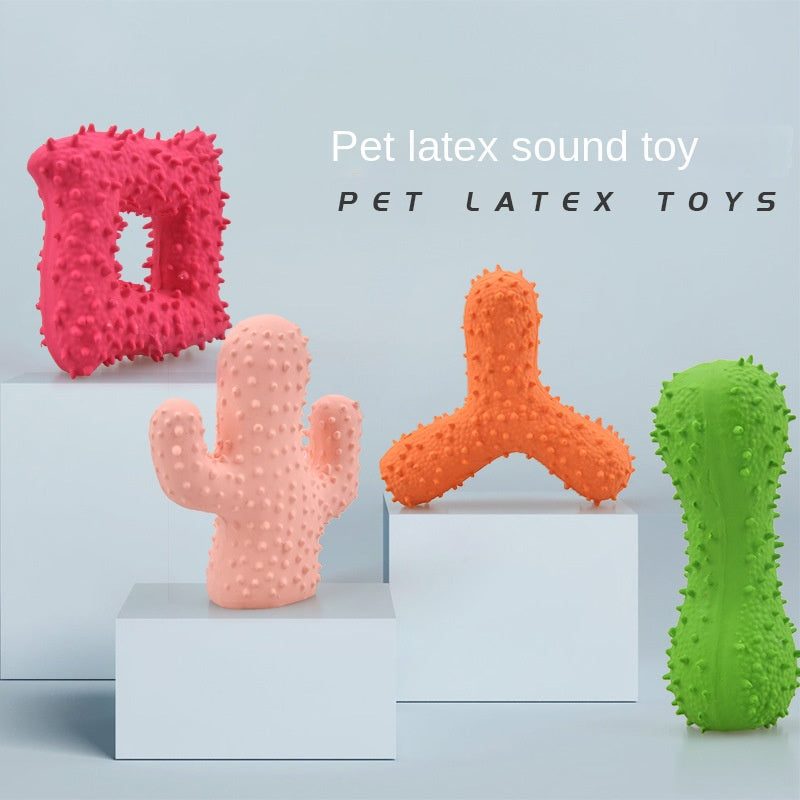 Dog Toy Spiked Bone Natural Latex Squeaky Dental Chewing Play - Main Feature View | Majestic Pet Kingdom