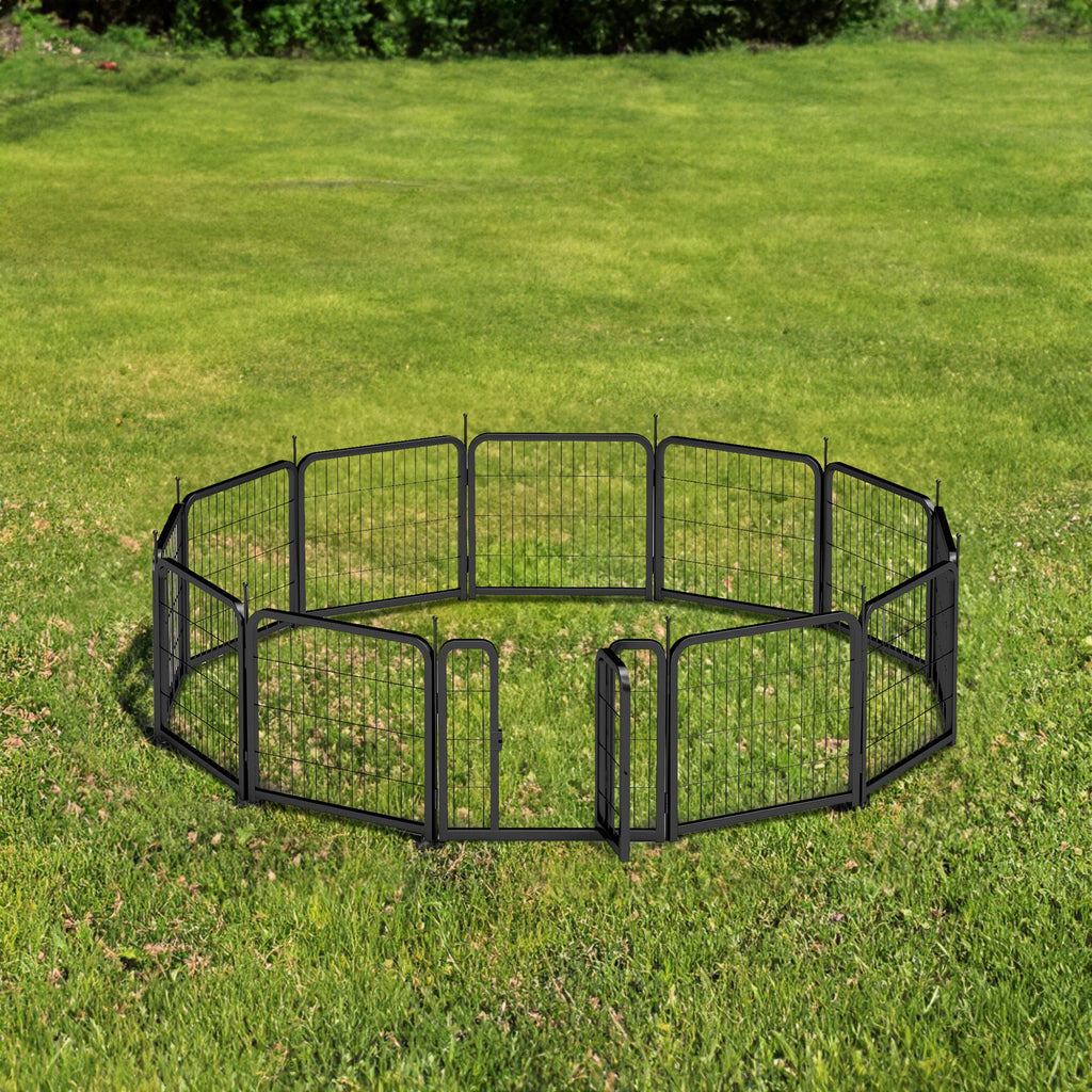 Outdoor 12 piece dog fence, 24 inch portable indoor game fence for small dog pets. Black, 22.2 inches wide x 23.6 inches high. - Majestic Pet Kingdom