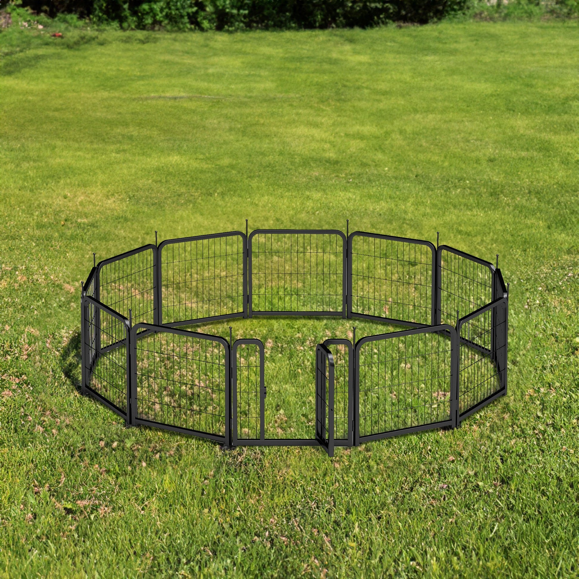 Dog Playpen 12-Panel 24-Inch Indoor Outdoor Exercise Fence Black - Main Feature View | Majestic Pet Kingdom