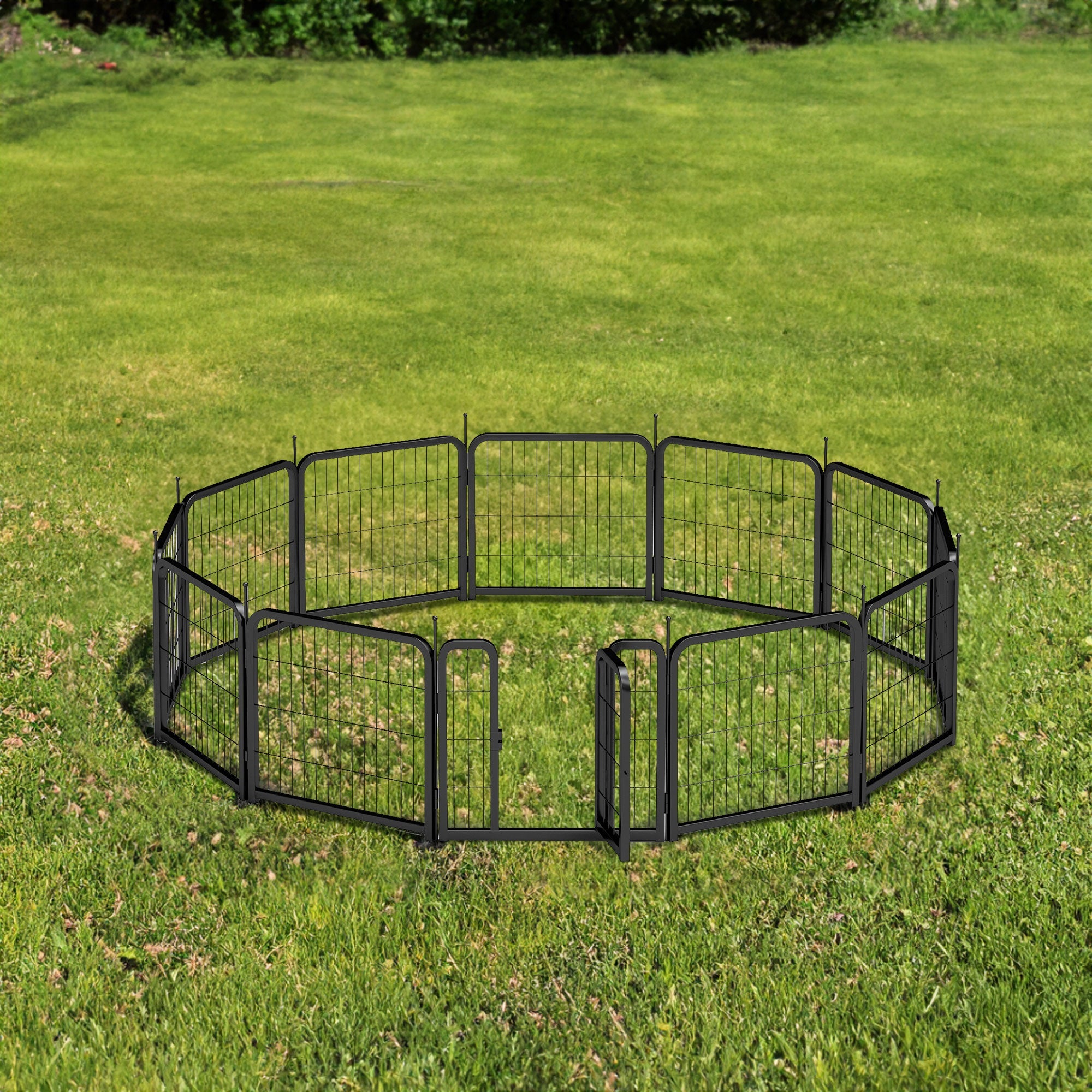 Outdoor 12 piece dog fence, 24 inch portable indoor game fence for small dog pets. Black, 22.2 inches wide x 23.6 inches high. - Majestic Pet Kingdom