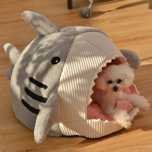 Autumn and Winter Warm Internet Celebrity Big Mouth Shark Pet Nest Semi Closed Cat Nest Dog Nest with Mat Deep Sleep Pet Supplies | Purrfect Pet Kingdom