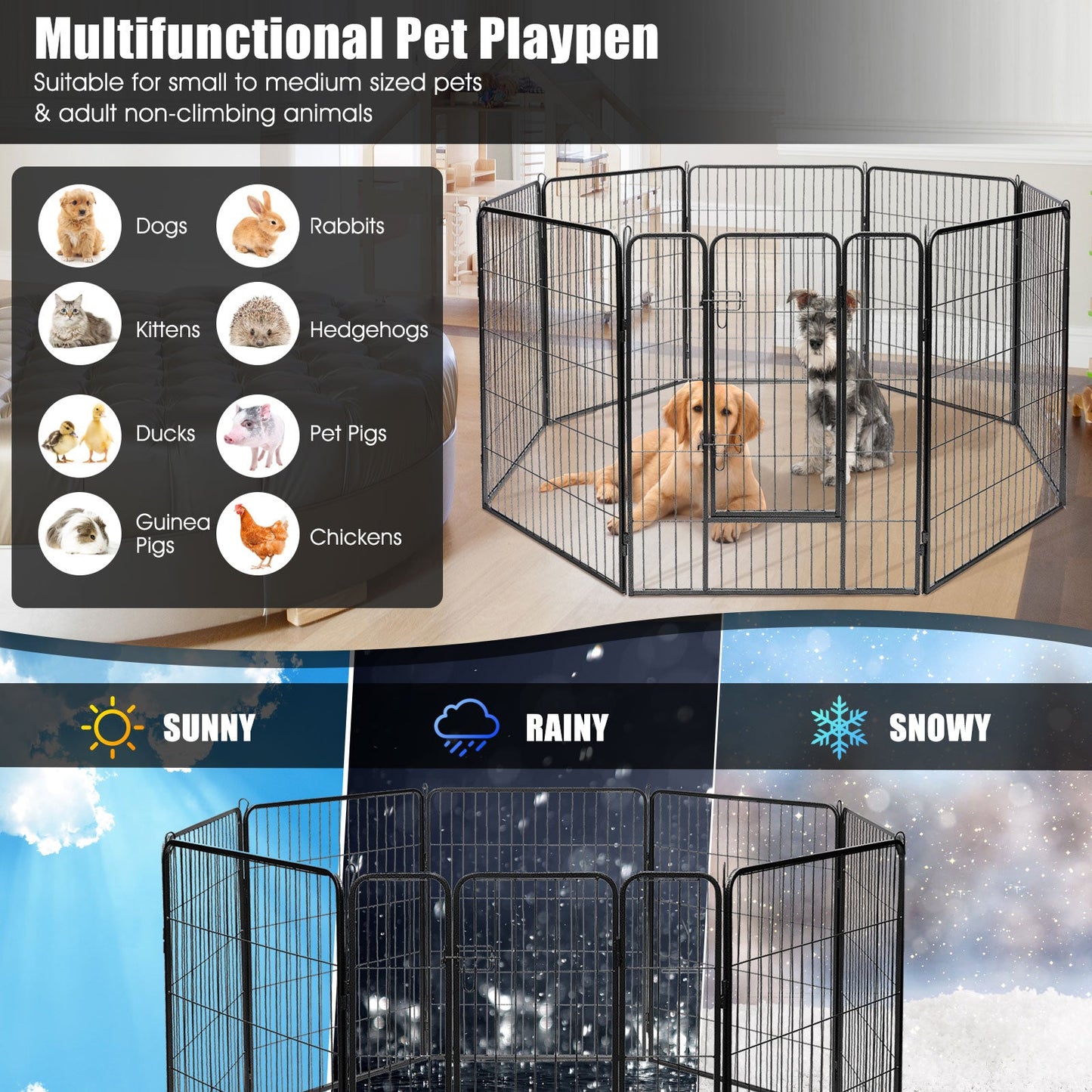 8 Metal Panel Heavy Duty Pet Playpen Dog Fence with Door-48 inches - Majestic Pet Kingdom