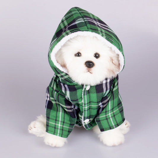 Dog Hooded Sweater Plaid Pet Clothes - Majestic Pet Kingdom