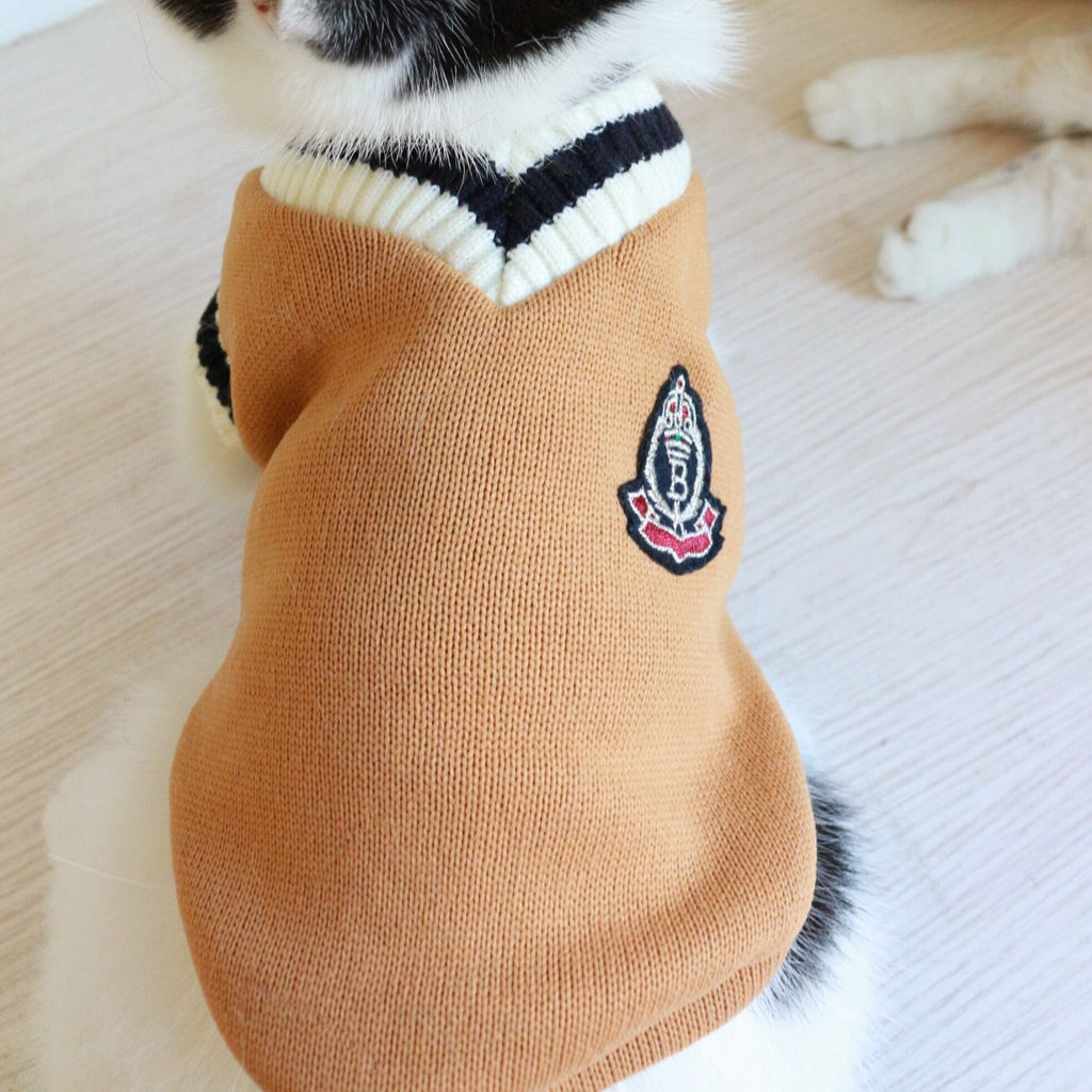 American College Style Fleece Cat Knit Sweater Sleeveless Vest - Majestic Pet Kingdom