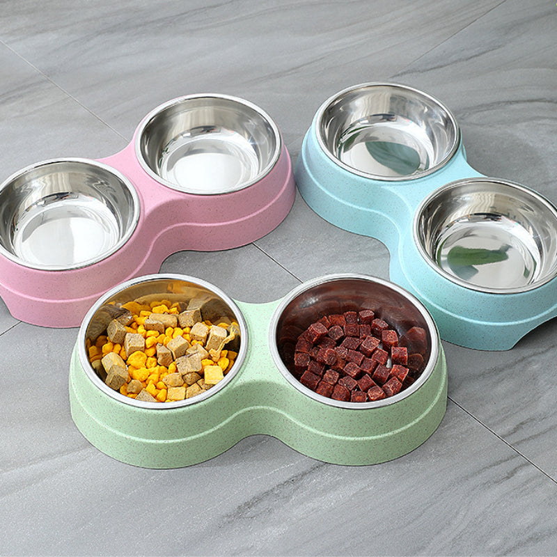 Double Pet Bowls Dog Food Water Feeder Stainless Steel Pet Drinking Dish Feeder Cat Puppy Feeding Supplies Small Dog Accessories - Majestic Pet Kingdom