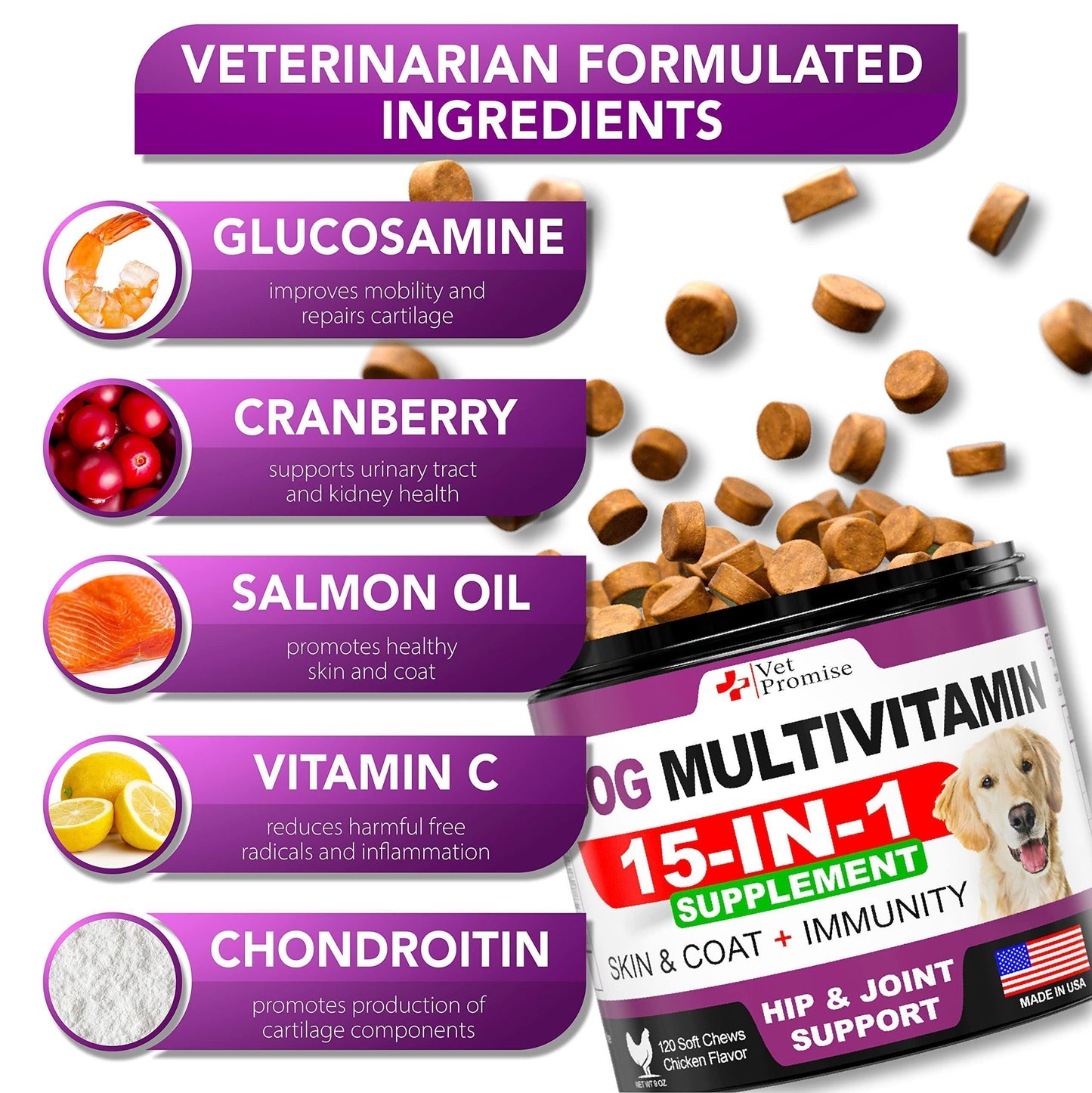 Dog Multivitamin Glucosamine Chews Joint Immune 120 Count - Detail Angle 3 | Majestic Pet Kingdom