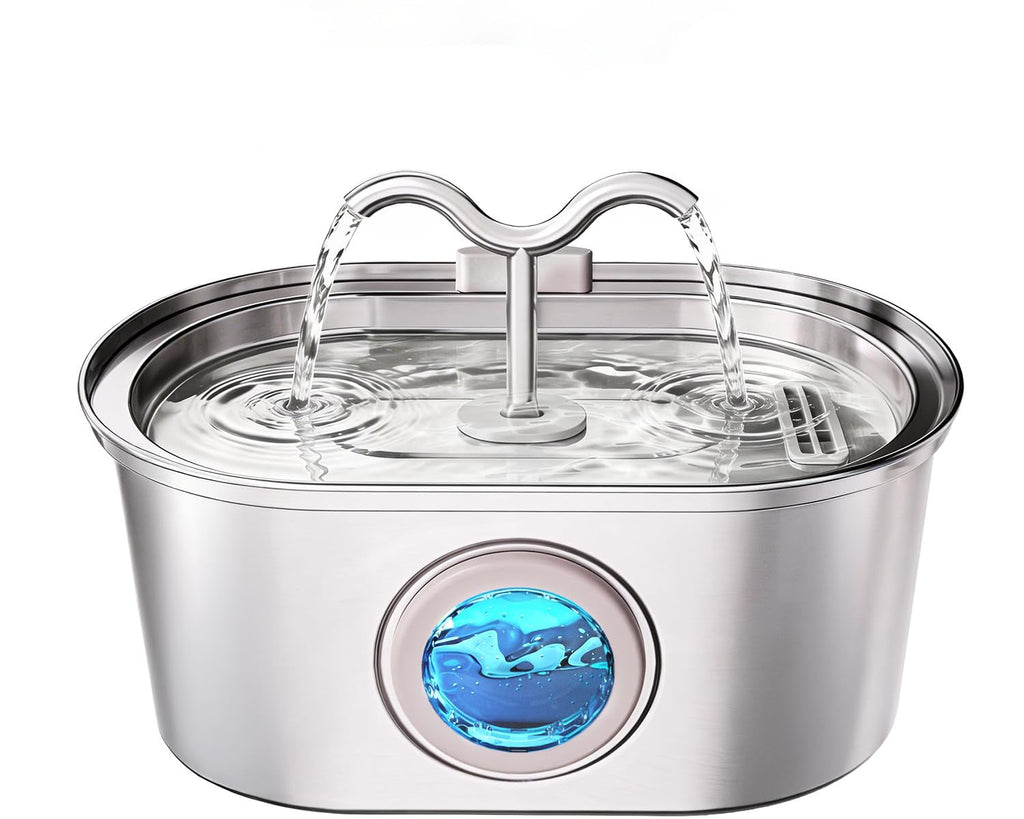 Stainless Steel Cat Water Fountain, 108oz-3.2L Pet Water Fountain For Cats Indoor, With Dual Spouts For Multiple Cats, Ultra-Quiet Automatic Dog Water Dispenser - Majestic Pet Kingdom