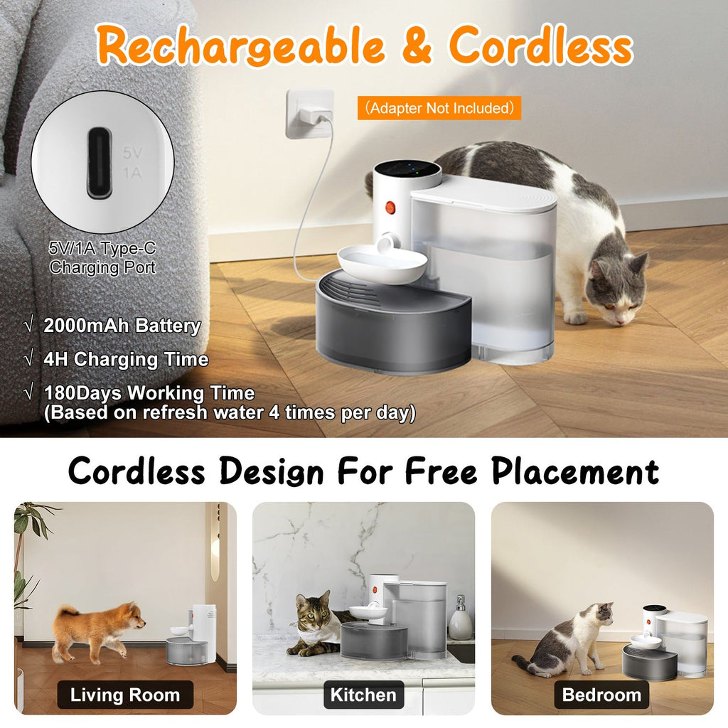 Smart Pet Water Fountain Automatic Cat Water Dispenser 3L/101OZ Cordless Rechargeable Dog Water Fountain Self-Refill with 3 Adjustable Volume 3 Time I - Majestic Pet Kingdom