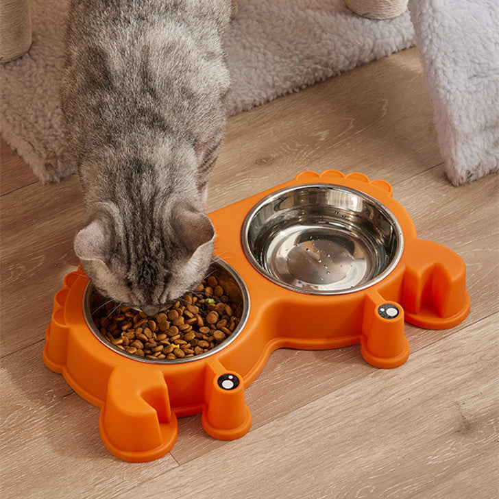 Pet Double Bowl Cat Bowl Removable Stainless Steel - Majestic Pet Kingdom