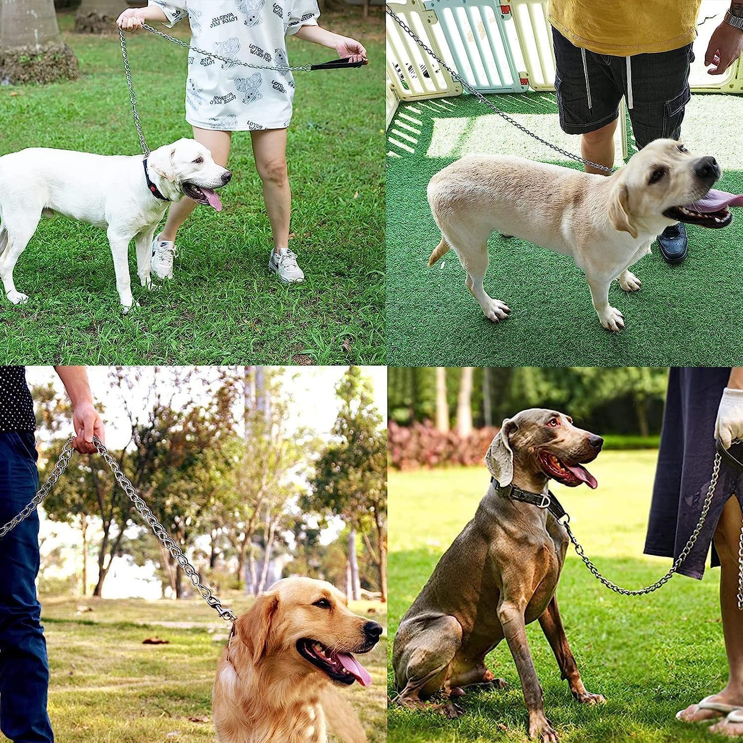 Dog Leash Metal Chain Chew-Proof Padded Handle Lead Heavy