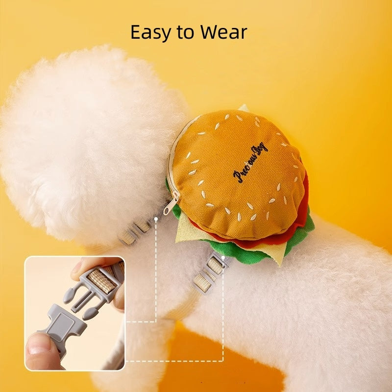 Cartoon Hamburger Chips Design Adjustable Vest Leash Rope For Cats And Dogs Walking Tow Rope With Backpack Escape Proof Vest - Purrfect Pet Kingdom™