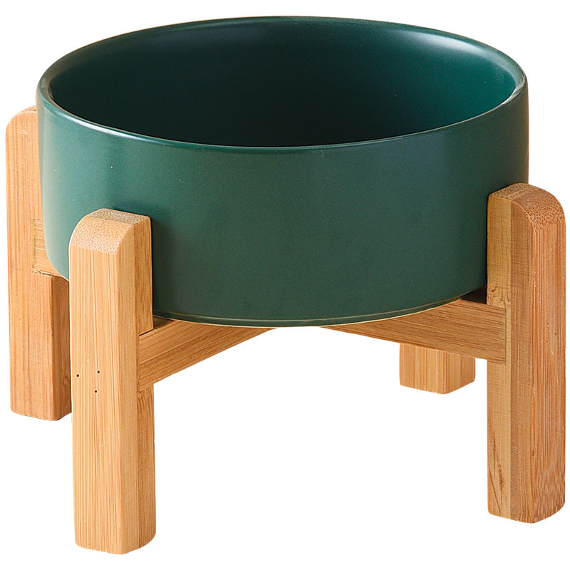 Pet Anti Rollover Ceramic With High Bamboo And Wood Frame Bowl - Majestic Pet Kingdom