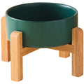 Pet Anti Rollover Ceramic With High Bamboo And Wood Frame Bowl - Majestic Pet Kingdom