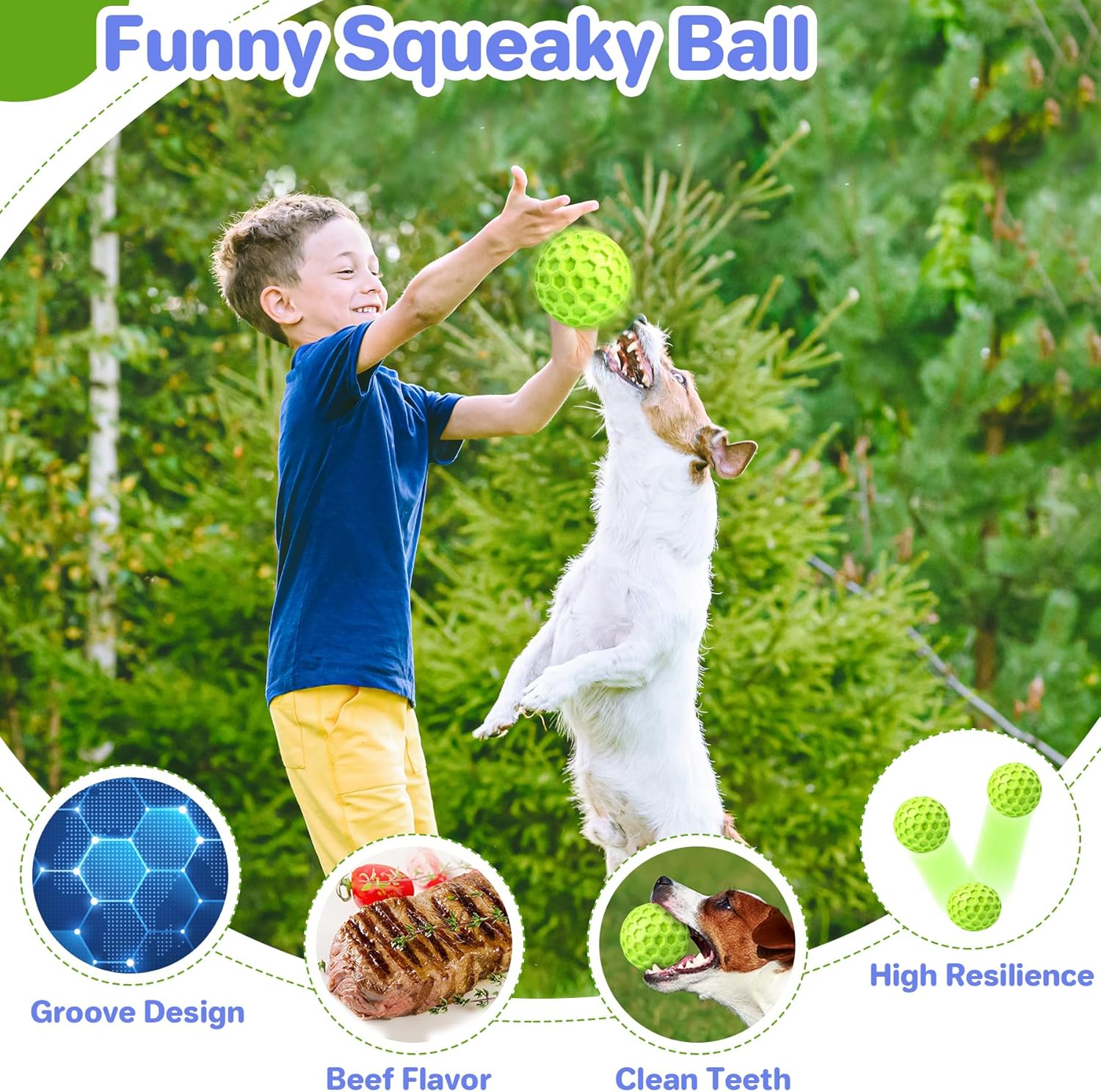 Indestructible Squeaky Dog Ball Relieves Anxiety Cleans Teeth Interactive Chew Toy For Aggressive Chewers Dog Toy For Large Breeds Outdoor Waterproof