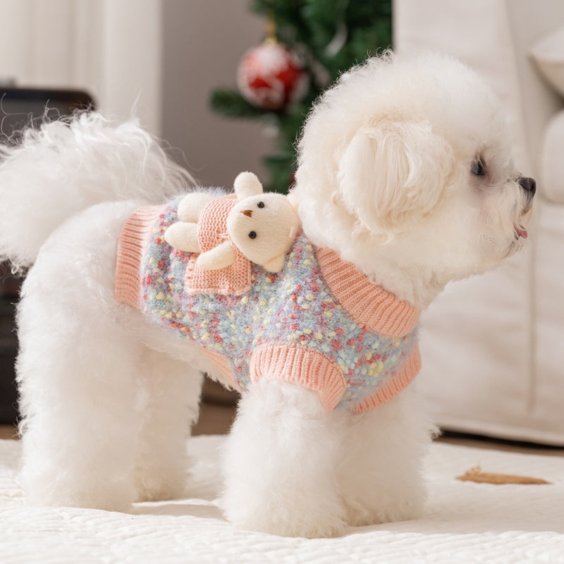 Autumn And Winter Pet Sweaters, Three-dimensional Bear Floral Yarn, Small And Medium-sized Dog Bichon Frise Yorkshire Terrier Pullover, Cat And Dog Clothes - Majestic Pet Kingdom
