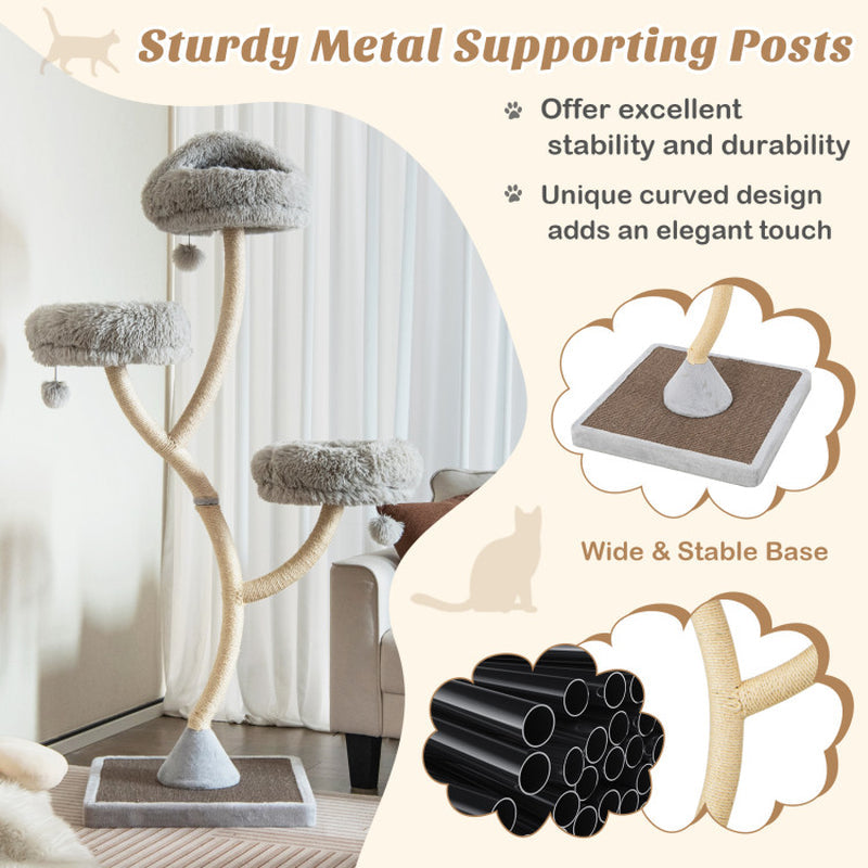 70" Tall Metal Cat Tree Tower with 3 Plush Perches & Sisal Scratching Posts - Majestic Pet Kingdom