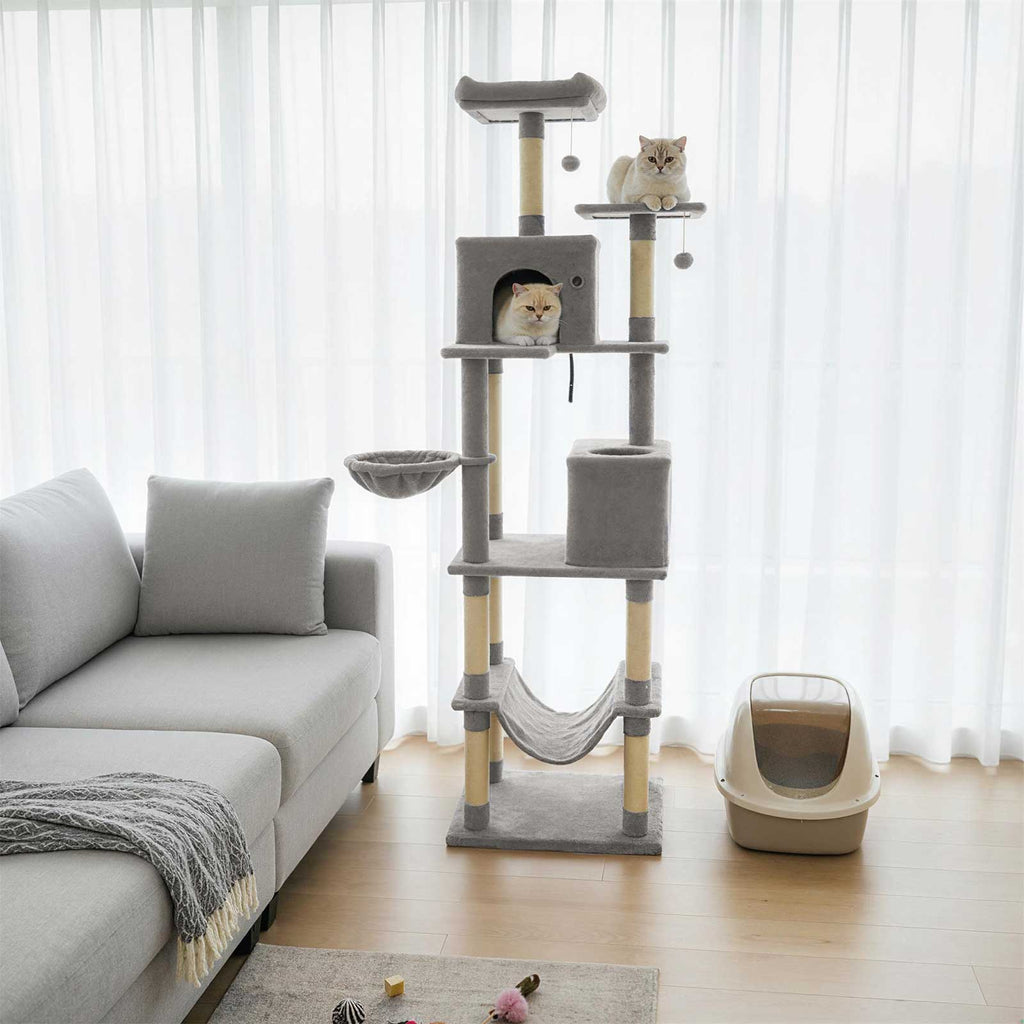 80 Inches Tall Cat Tree with 2 Large Condos and Dangling Toys - Majestic Pet Kingdom