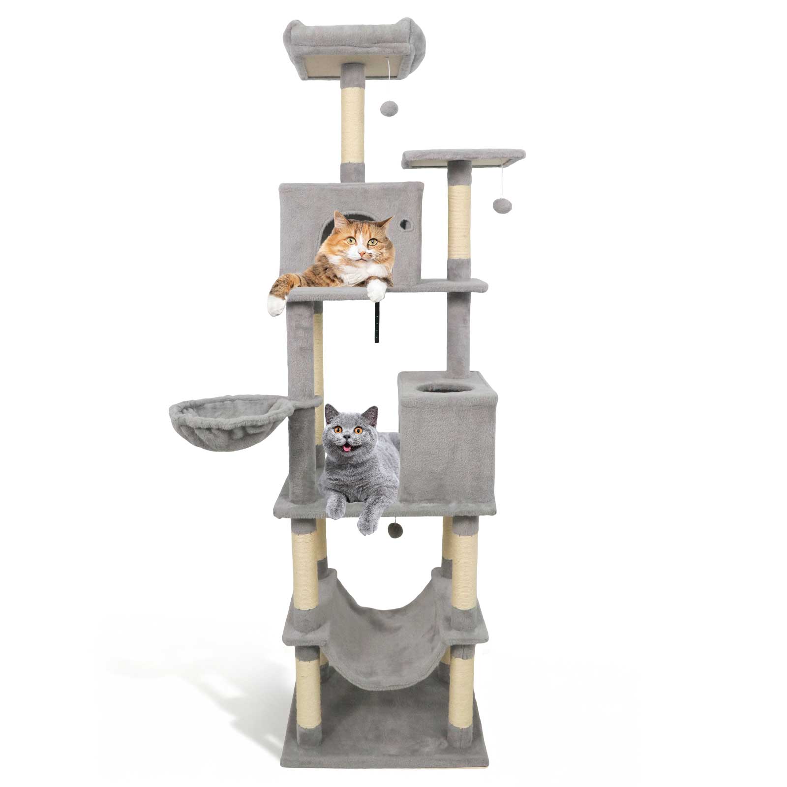 80 Inches Tall Cat Tree with 2 Large Condos and Dangling Toys - Majestic Pet Kingdom