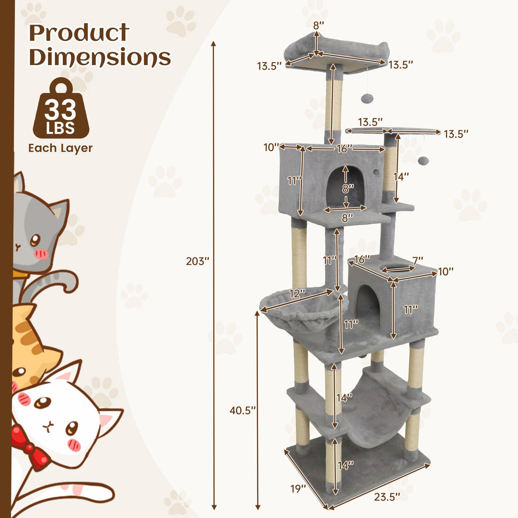 80 Inches Tall Cat Tree with 2 Large Condos and Dangling Toys - Majestic Pet Kingdom