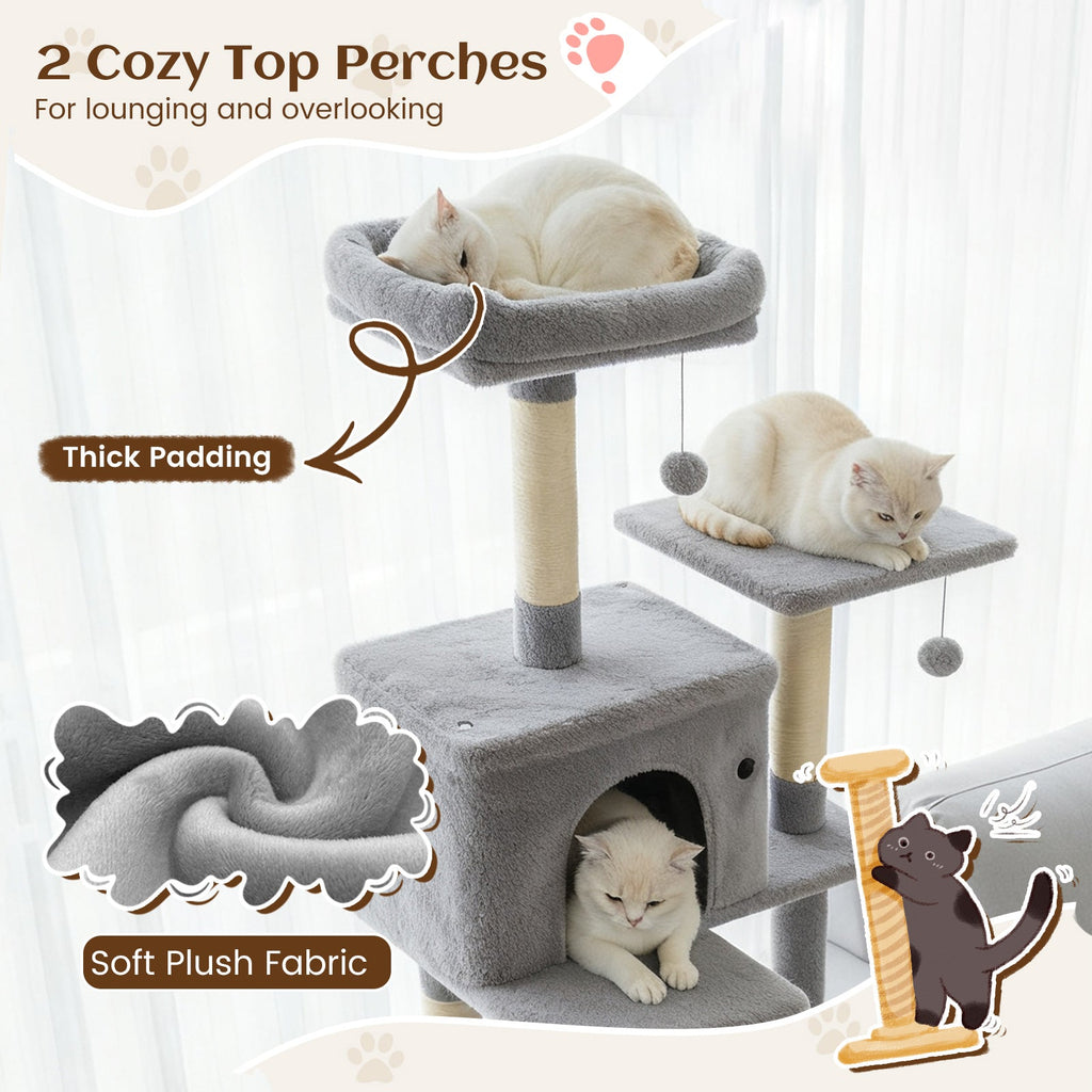 80 Inches Tall Cat Tree with 2 Large Condos and Dangling Toys - Majestic Pet Kingdom