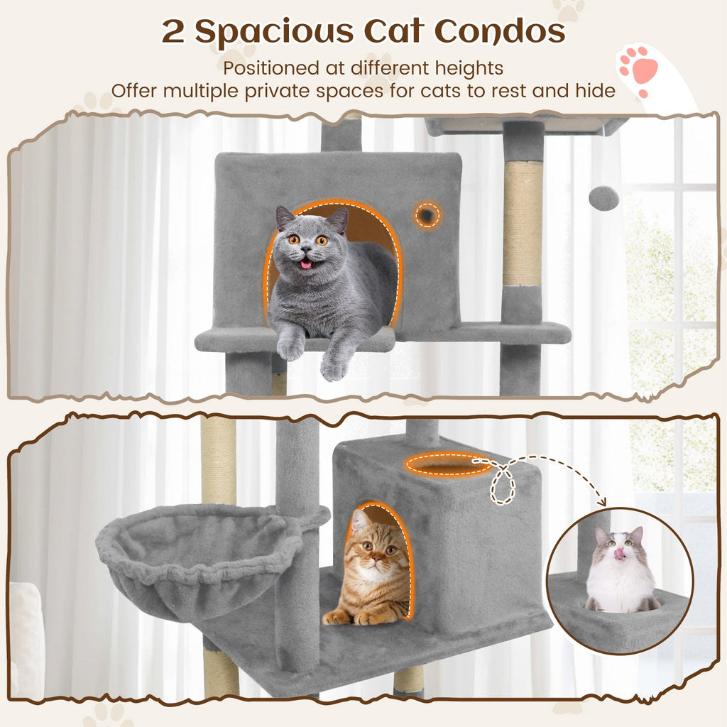 80 Inches Tall Cat Tree with 2 Large Condos and Dangling Toys - Majestic Pet Kingdom