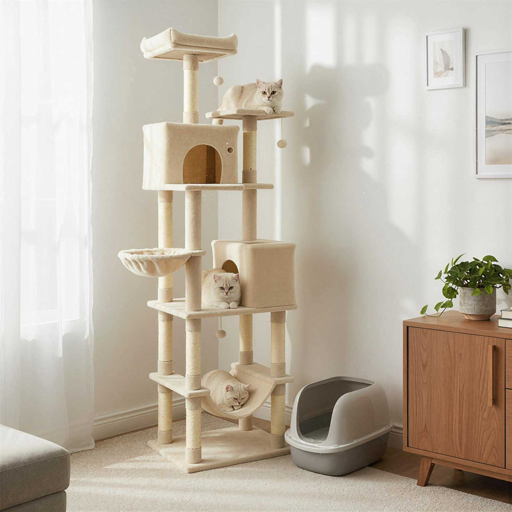 80 Inches Tall Cat Tree with 2 Large Condos and Dangling Toys - Majestic Pet Kingdom