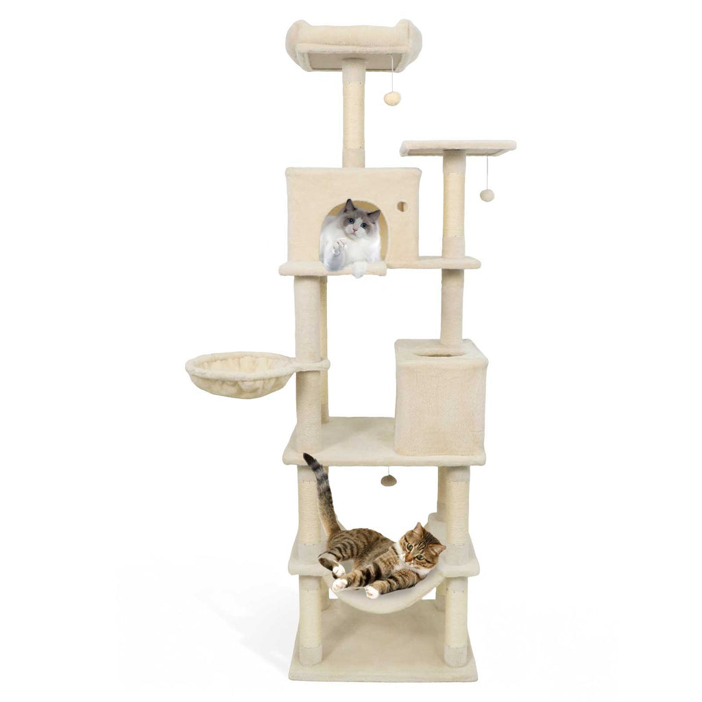 80 Inches Tall Cat Tree with 2 Large Condos and Dangling Toys - Majestic Pet Kingdom