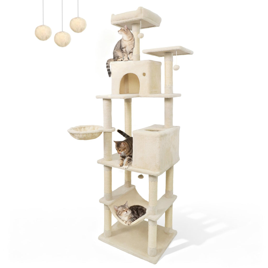 80 Inches Tall Cat Tree with 2 Large Condos and Dangling Toys - Majestic Pet Kingdom
