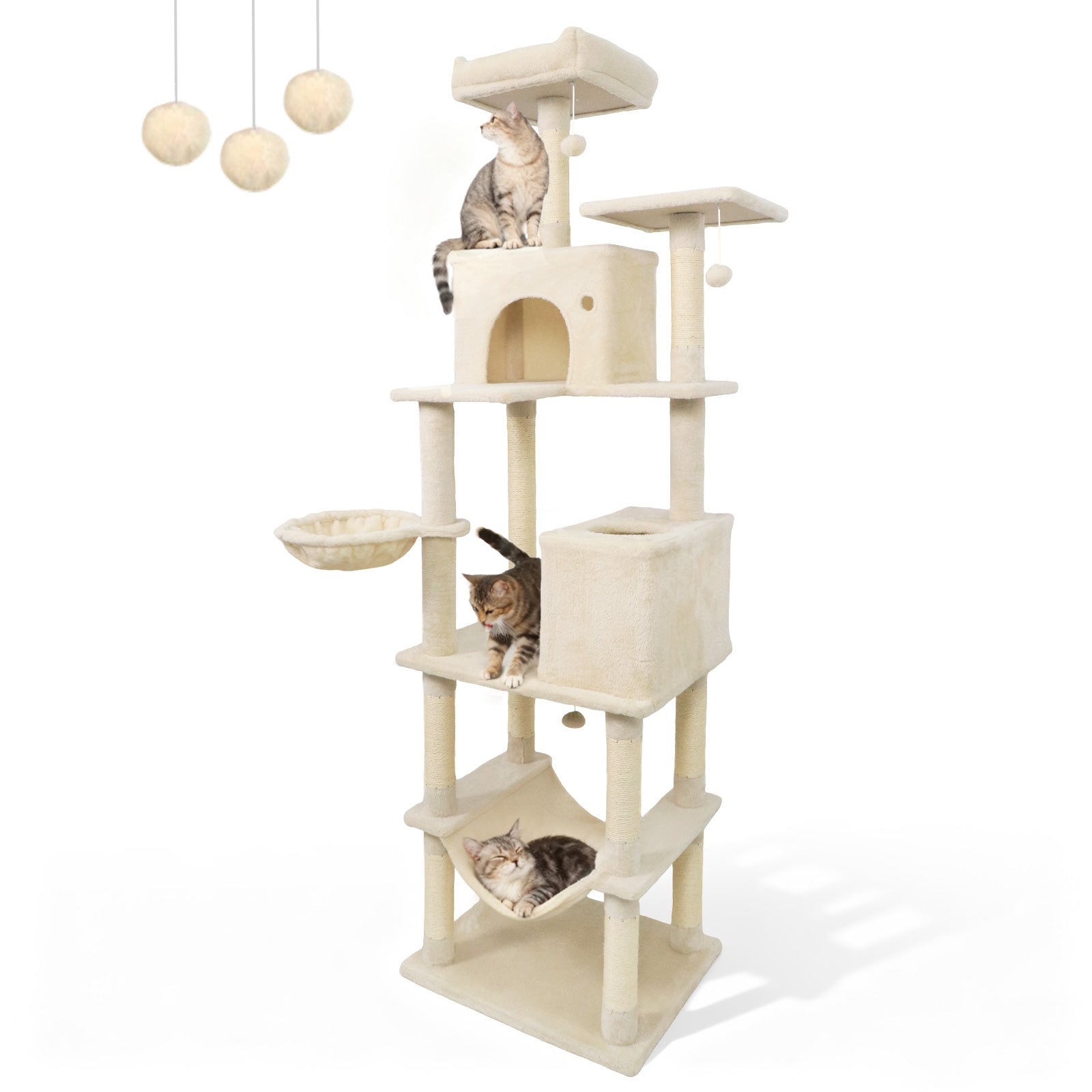 80 Inches Tall Cat Tree with 2 Large Condos and Dangling Toys - Majestic Pet Kingdom