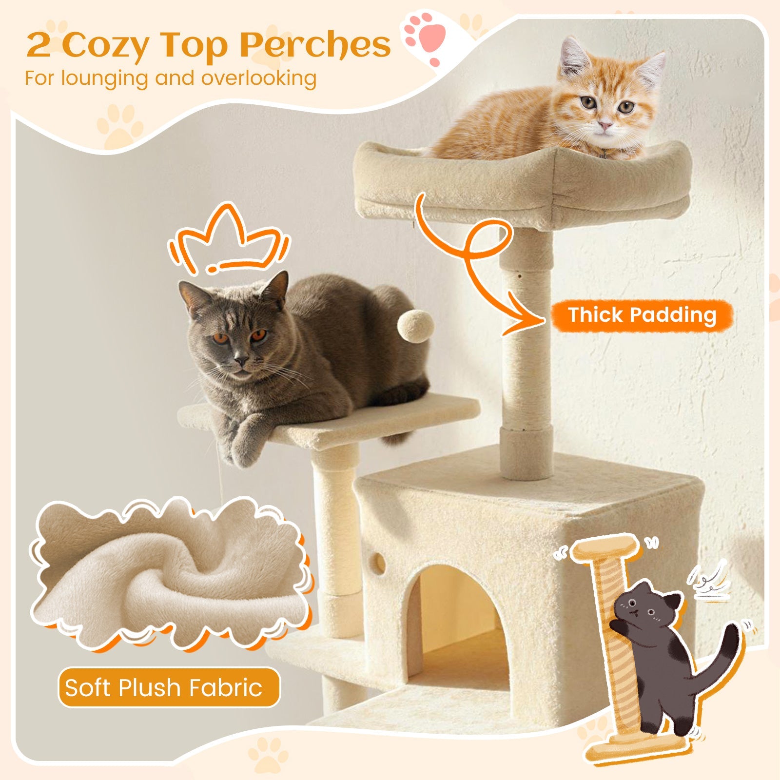 80 Inches Tall Cat Tree with 2 Large Condos and Dangling Toys - Majestic Pet Kingdom