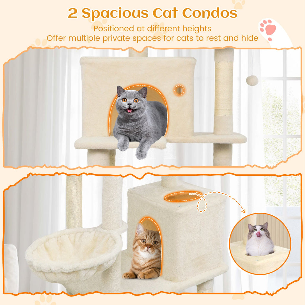 80 Inches Tall Cat Tree with 2 Large Condos and Dangling Toys - Majestic Pet Kingdom