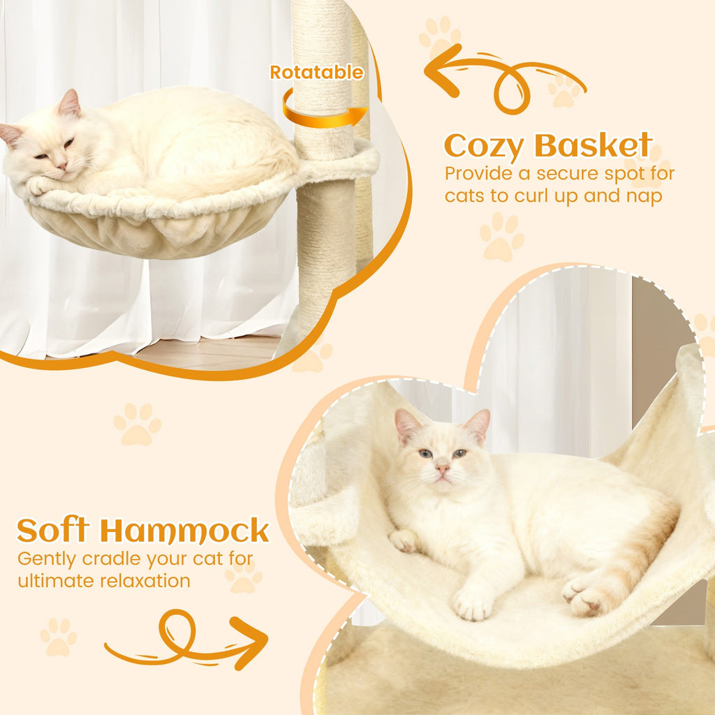 80 Inches Tall Cat Tree with 2 Large Condos and Dangling Toys - Majestic Pet Kingdom