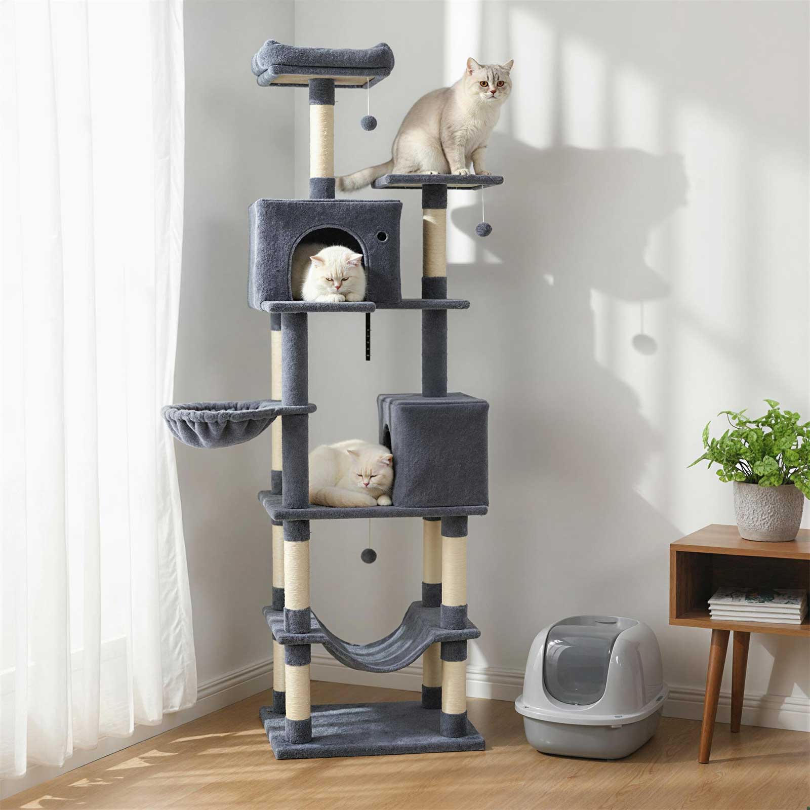 80 Inches Tall Cat Tree with 2 Large Condos and Dangling Toys - Majestic Pet Kingdom