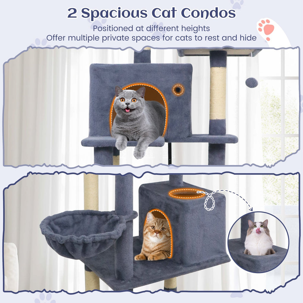 80 Inches Tall Cat Tree with 2 Large Condos and Dangling Toys - Majestic Pet Kingdom