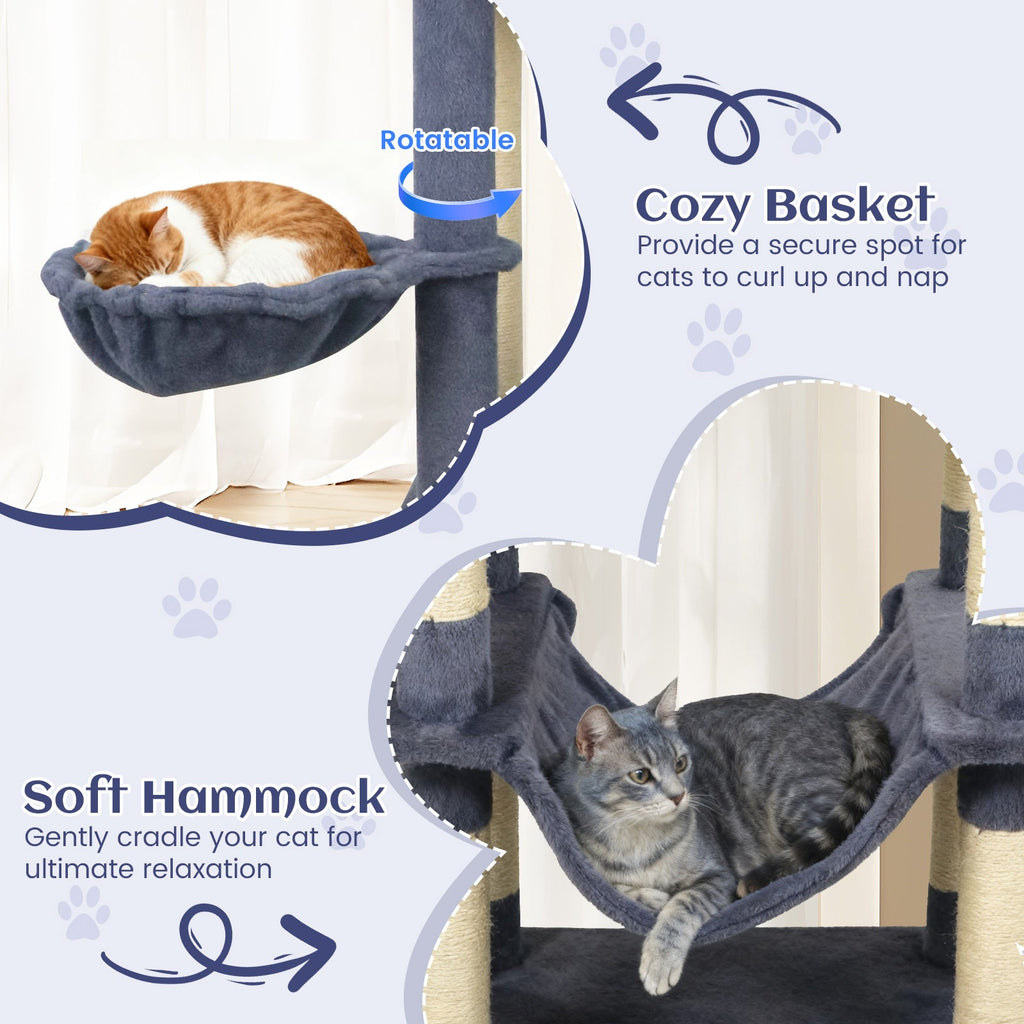 80 Inches Tall Cat Tree with 2 Large Condos and Dangling Toys - Majestic Pet Kingdom