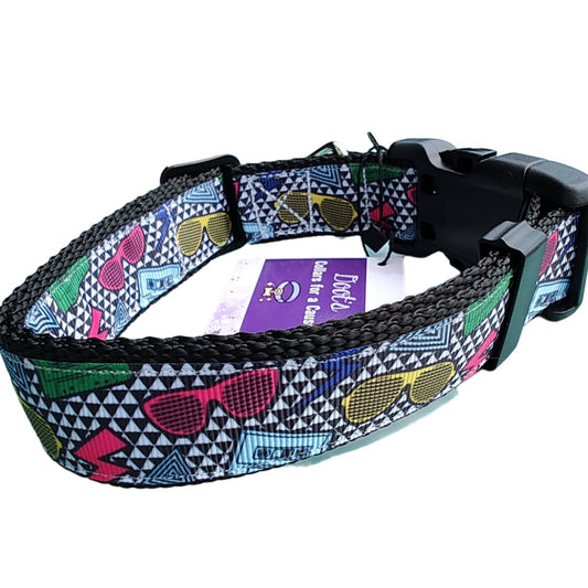 Dog Collar 80s Style Retro Neon Geometric Pattern Nylon Strap