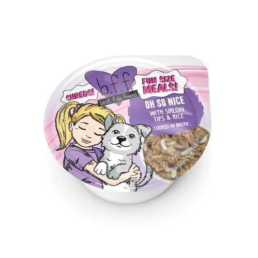 BFF Fun Size Meals Oh So Nice Beef Sirloin Tips and Rice Shredded Wet Dog Food (2.7oz) - Majestic Pet Kingdom