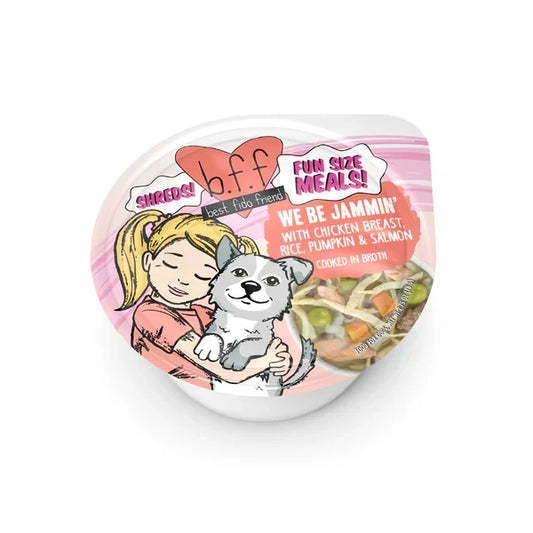 BFF Fun Size Meals We Be Jammin' Chicken, Salmon, Pumpkin and Rice Shredded Wet Dog Food (2.7oz) - Majestic Pet Kingdom