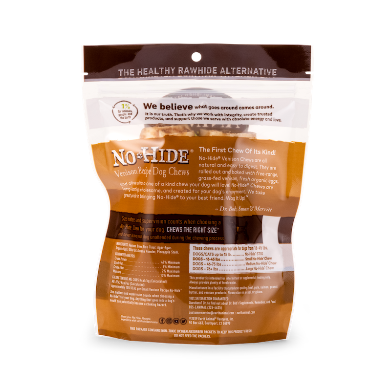 Dog Chews Earth Animal No-Hide Venison Small Rolls 2pk 2.4oz