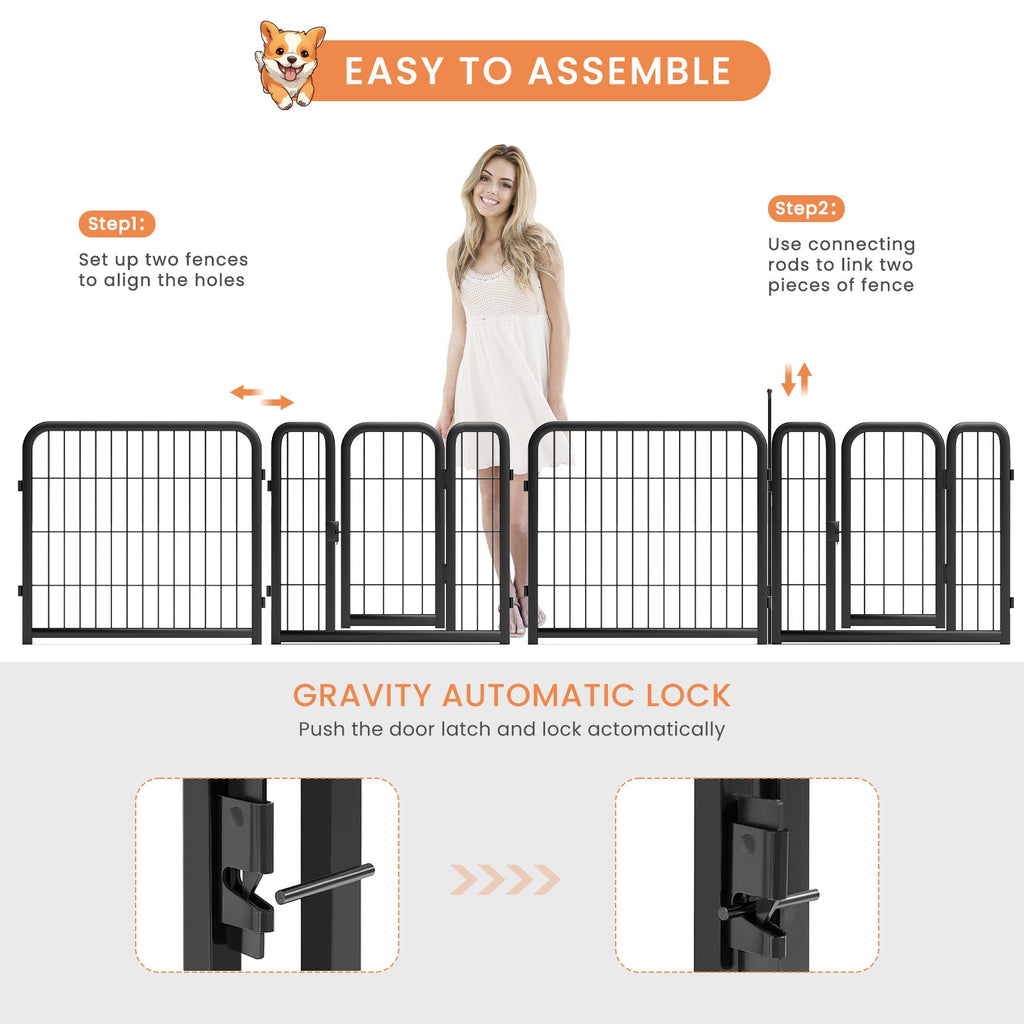 Outdoor 12 piece dog fence, 24 inch portable indoor game fence for small dog pets. Black, 22.2 inches wide x 23.6 inches high. - Majestic Pet Kingdom