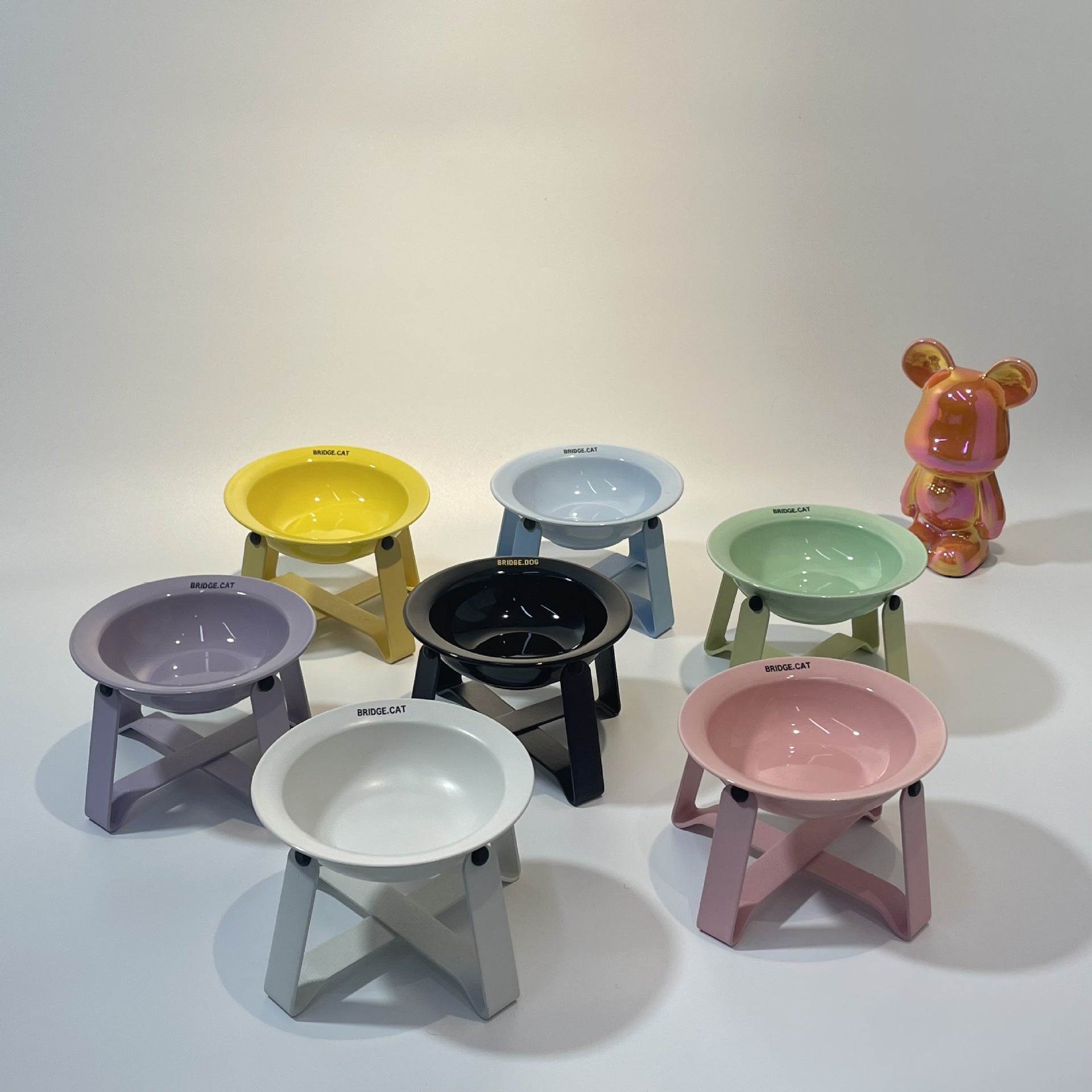 Ceramic Cat Bowl Cat Iron Frame High Leg Tableware Combination Fairy Dining Rack Cat Food Holder