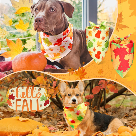 Preboun 100Pcs Fall Thanksgiving Dog Bandanas Pumpkin Maple Leaves Yellow Orange - Detail Angle 2 | Majestic Pet Kingdom