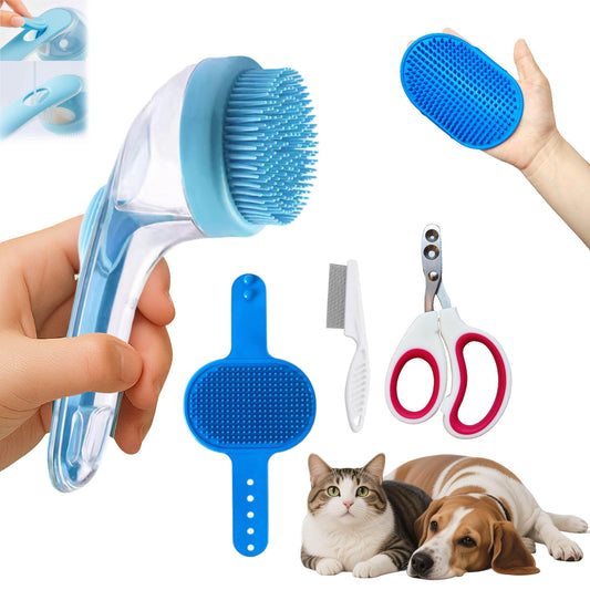 Yutaohui 4-in-1 Pet Bath Brush Kit with Comb Clipper for Dogs Cats - Main Feature View | Majestic Pet Kingdom
