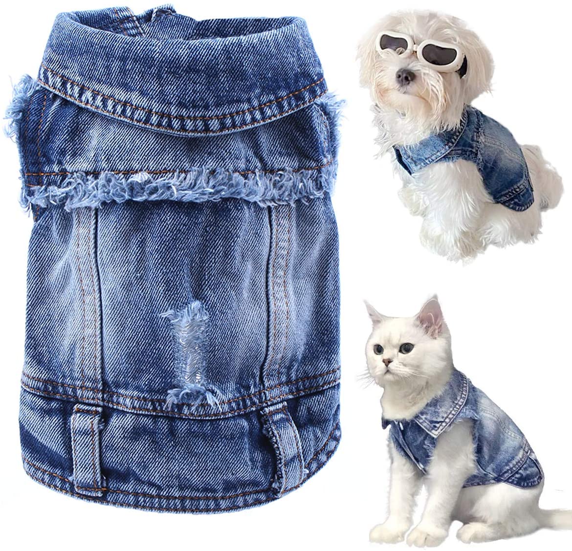 Pet Dog Cat Blue Denim Jeans Jacket Coat Vest | Purrfect Pet Kingdom