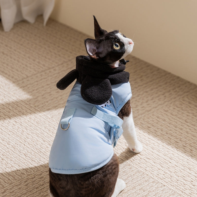 Autumn And Winter Cat Hairless Warm Cartoon Embroidered Hooded Cotton Coat, Small And Medium-sized Dog Teddy Pet Dog Clothes - Majestic Pet Kingdom